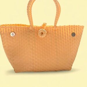 Lightweight Woven Waterproof Basket Tote Bag | Beige | Summer Bag